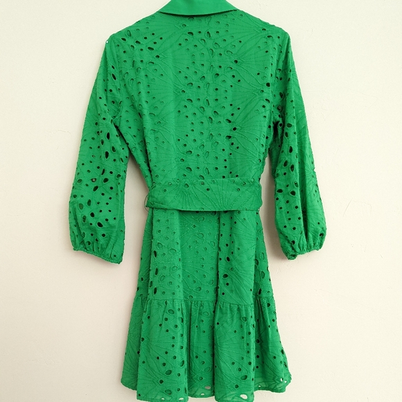 ZARA EMBROIDERED EYELET RUFFLED SHORT DRESS GREEN - Picture 13 of 16